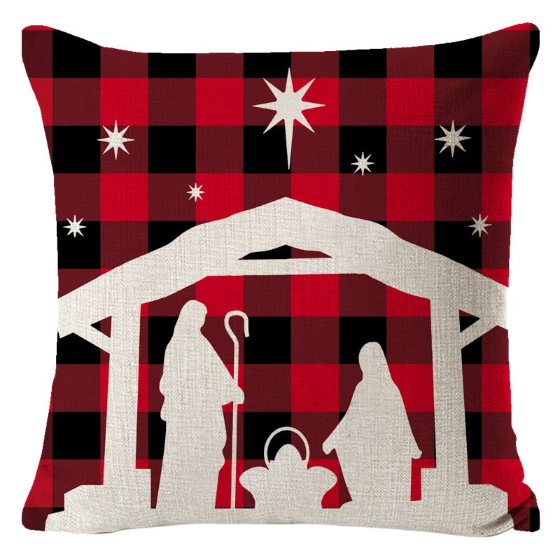 Christmas Pillow Covers with Festive Linen Print and Knife-Edge Seams Square Throw - Image 4