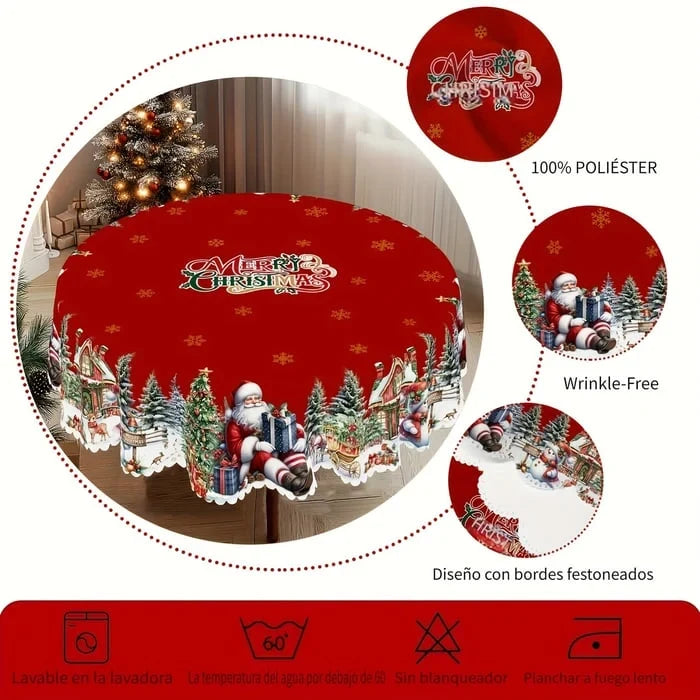 Christmas Tablecloth Round with Scalloped Edges and Festive Holiday Print - Image 4