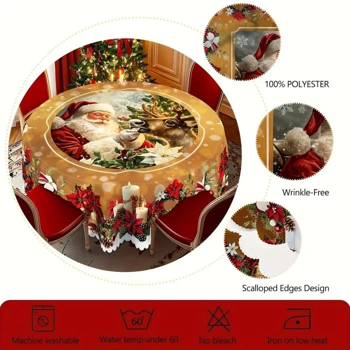 Christmas Tablecloth Round with Scalloped Edges and Festive Holiday Print - Image 5