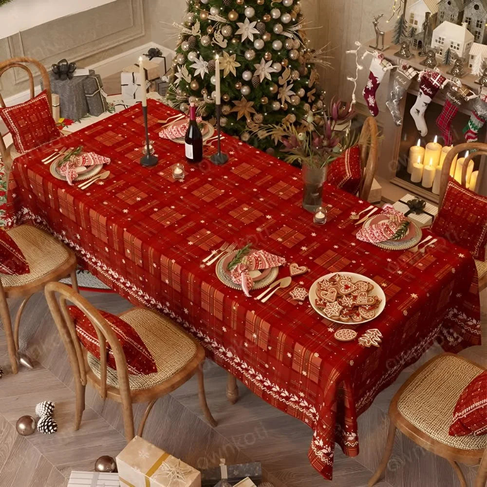 Christmas Tablecloth with Festive Plaid Pattern and Soft Chenille Fabric - Image 1