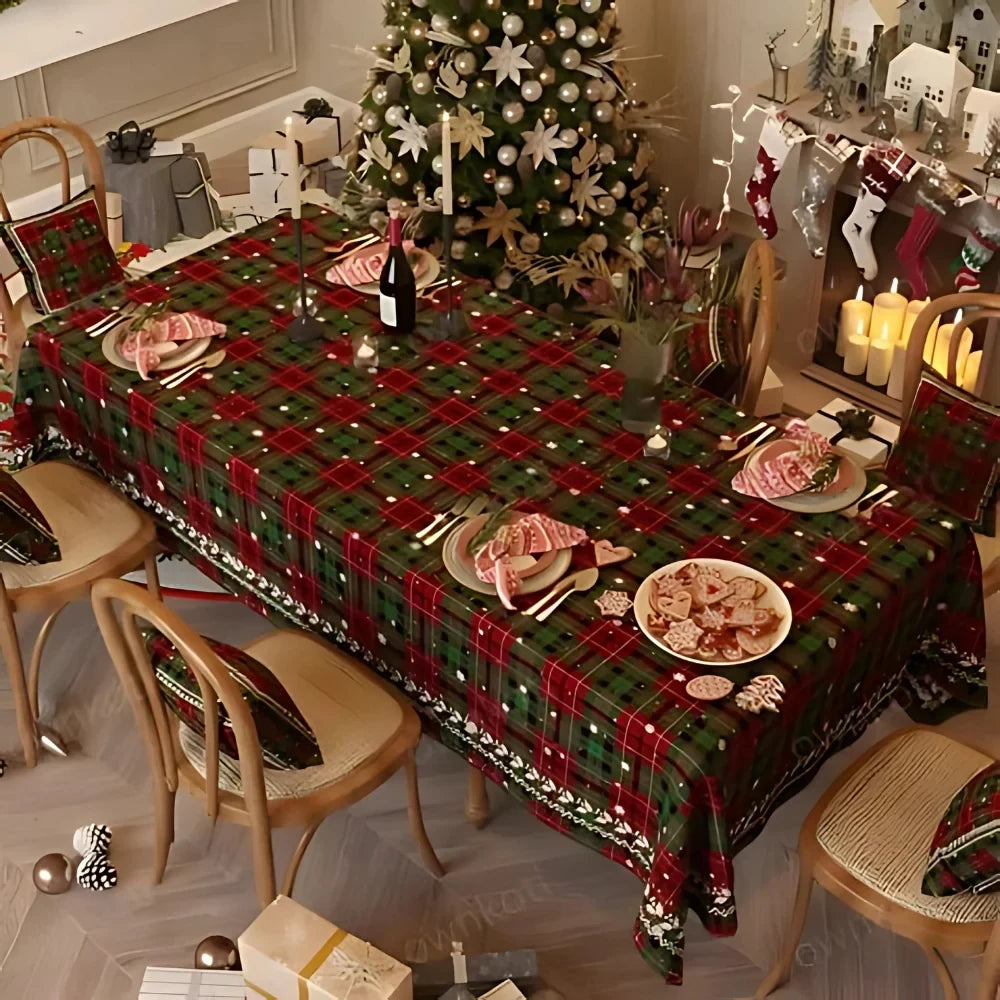 Christmas Tablecloth with Festive Plaid Pattern and Soft Chenille Fabric - Image 2