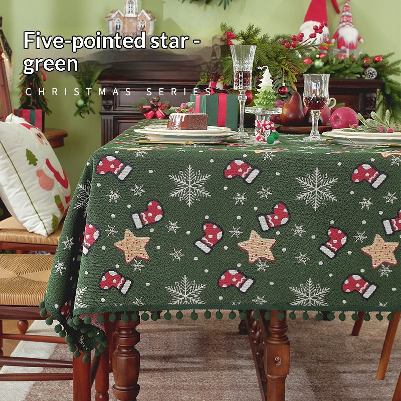 Christmas Tablecloth with Pom-Pom Fringe Snowflake and Festive Holiday Pattern - Image 6