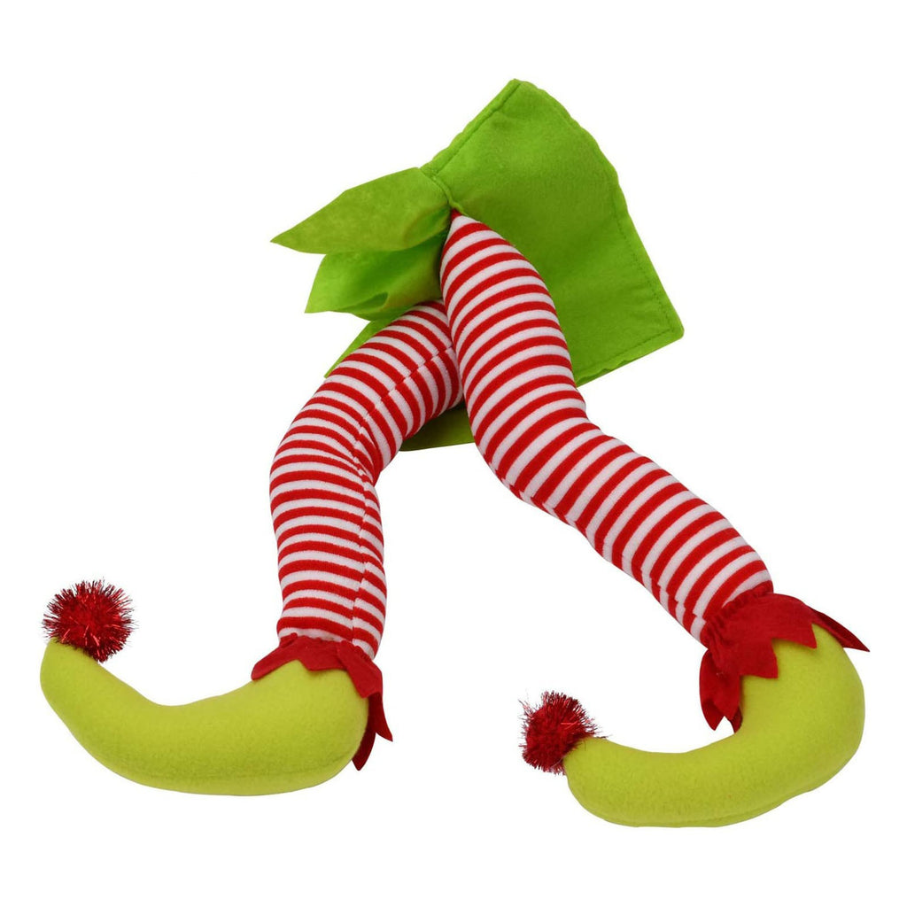 Christmas Tree Elf Decoration with Plush Striped Legs and Pointed Green Shoes - Image 1