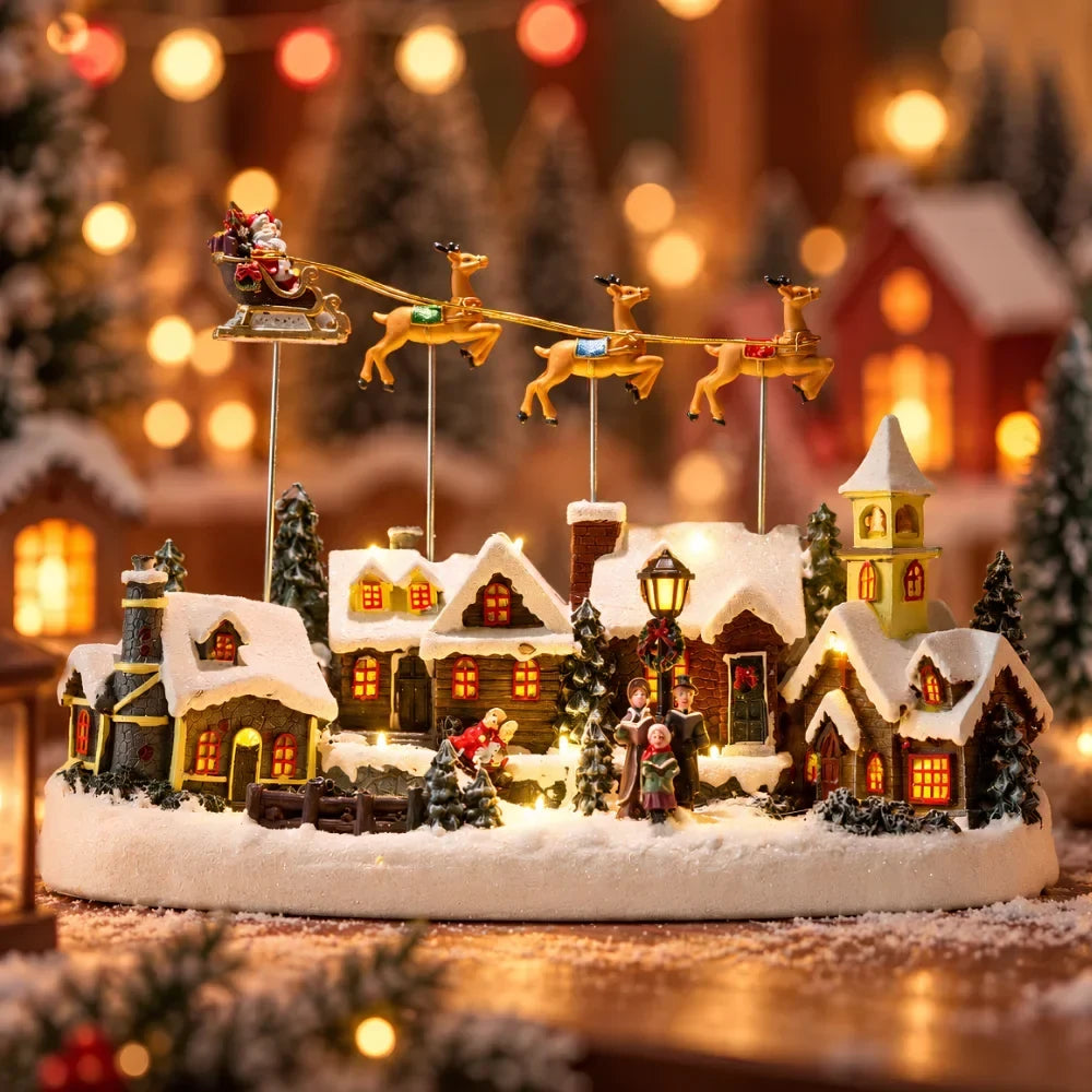 Christmas Village with Animated Lights Train and Rotating Tree Tabletop Display - Image 1