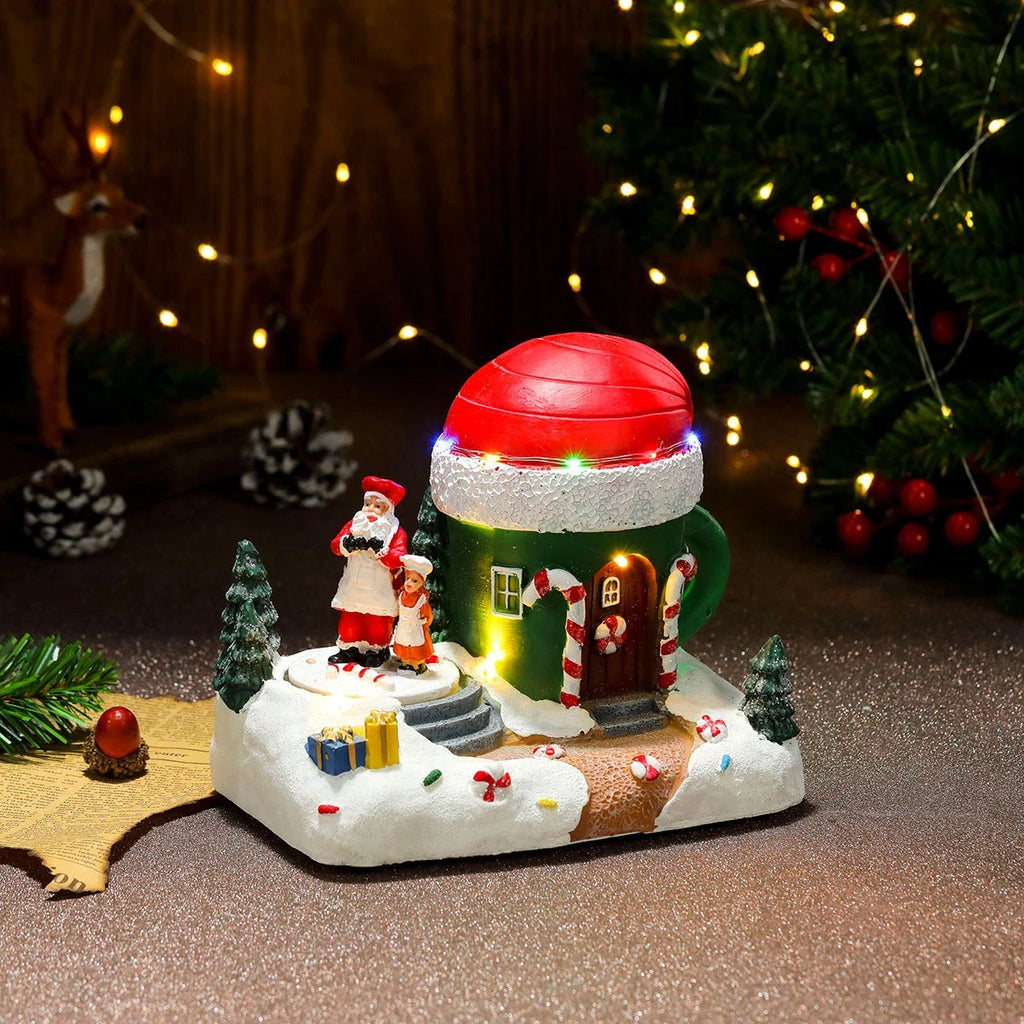 Christmas Village with Animated Lights Train and Rotating Tree Tabletop Display - Image 20