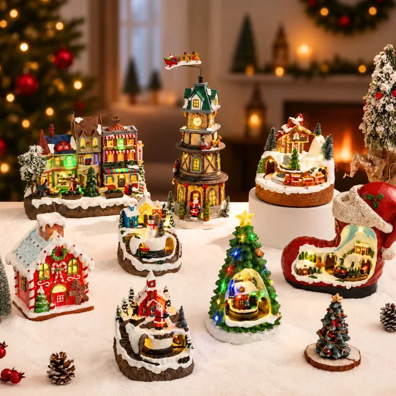 Christmas Village with Animated Lights Train and Rotating Tree Tabletop Display - Image 5