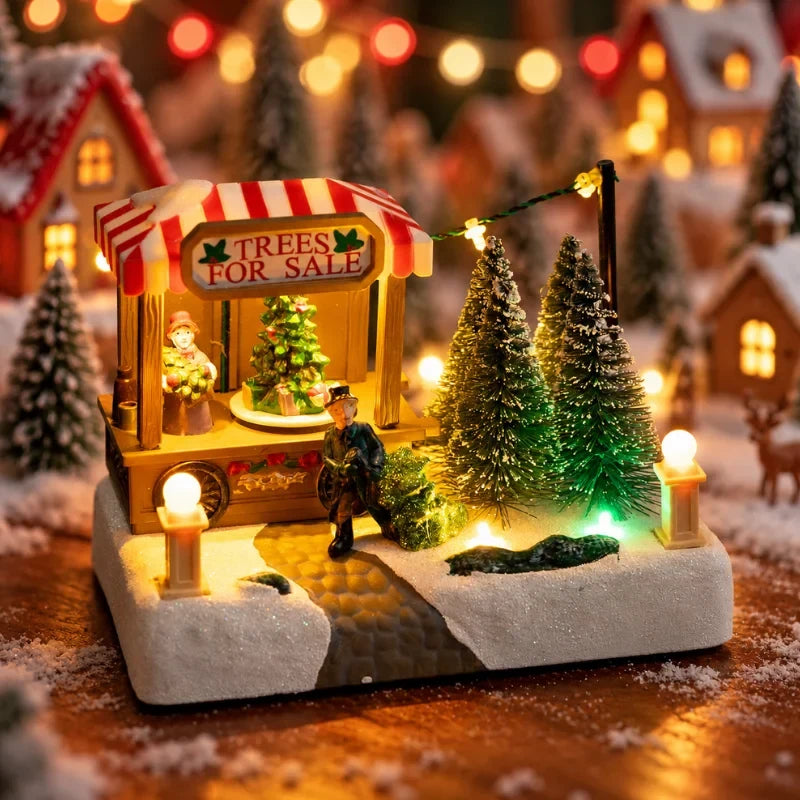 Christmas Village with Animated Lights Train and Rotating Tree Tabletop Display - Image 8