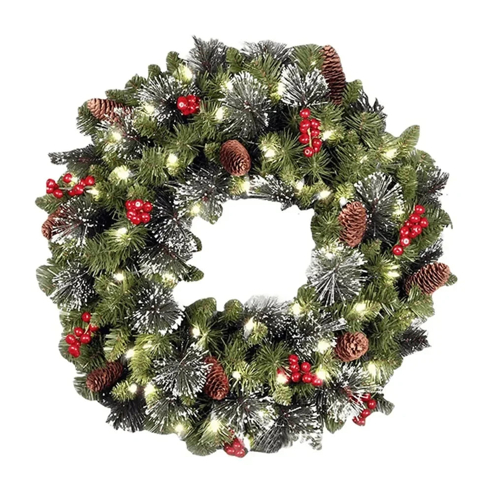 Christmas Wreath with Lights Artificial Pine Foliage Red Berries and Cones - Image 5