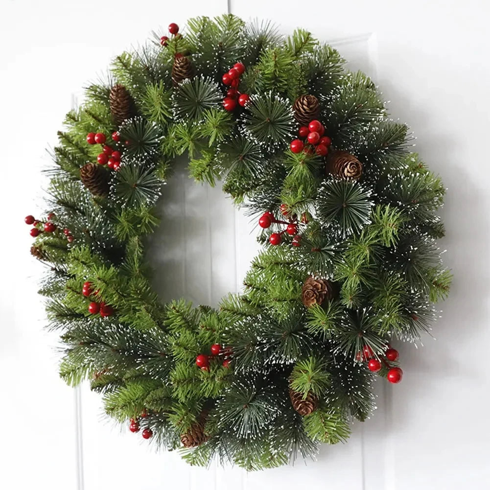 Christmas Wreath with Lights Artificial Pine Foliage Red Berries and Cones - Image 6