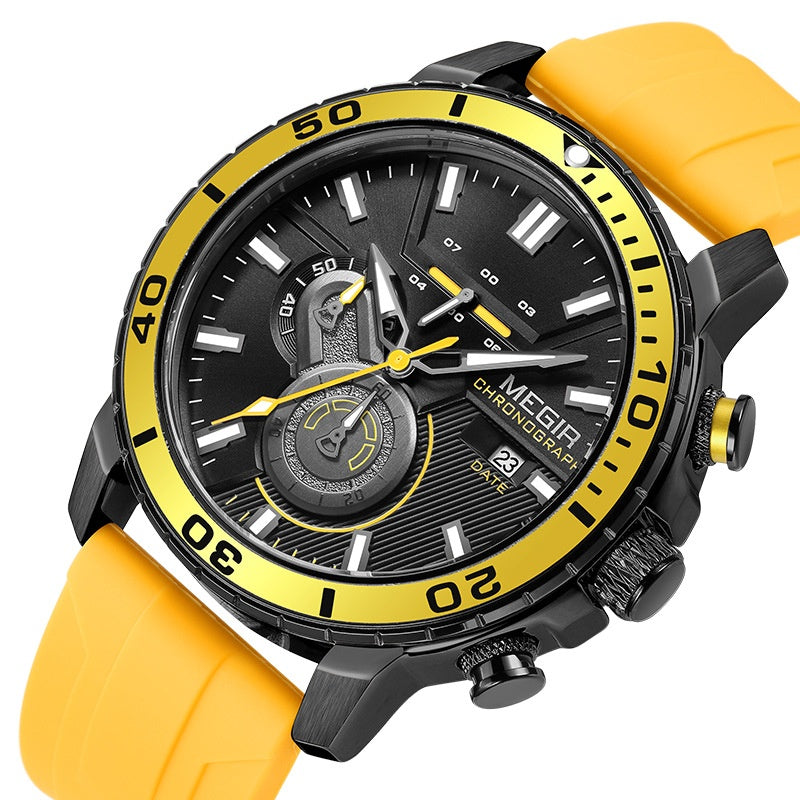Chronograph Watch with Silicone Strap Subdials and Gold and Silver Tone Case - Image 5