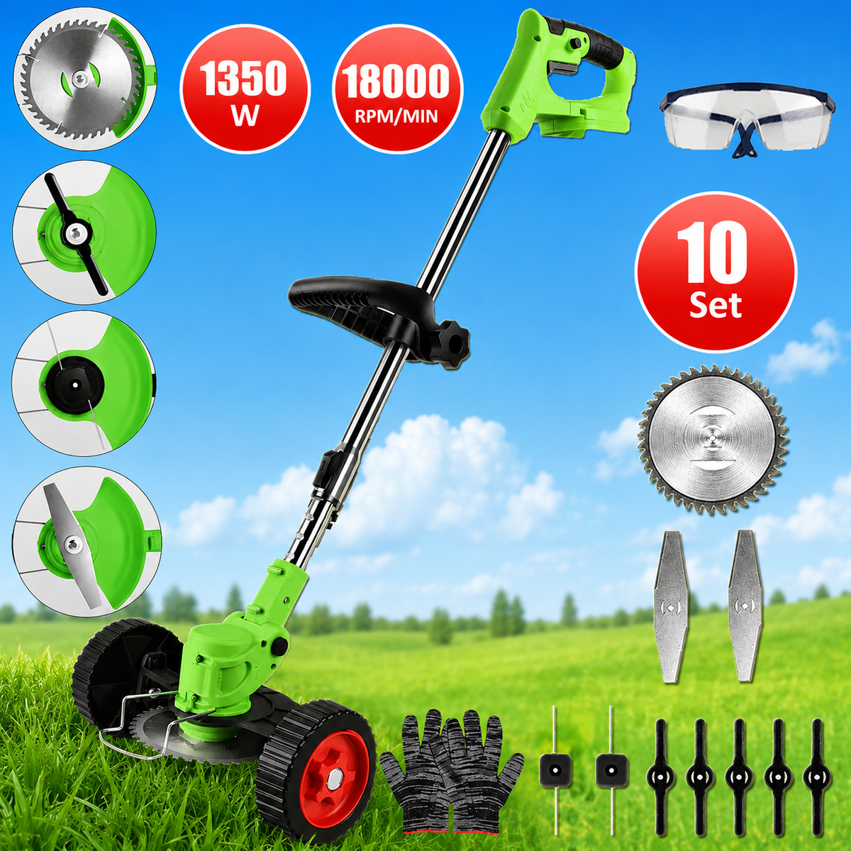 Cordless Grass Trimmer with Adjustable Head and Attachable Support Wheels - Image 13