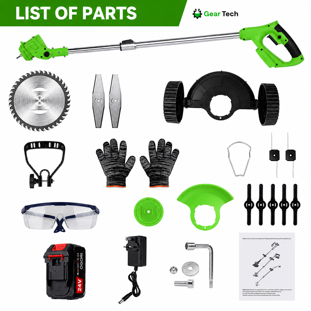 Cordless Grass Trimmer with Adjustable Head and Attachable Support Wheels - Image 4