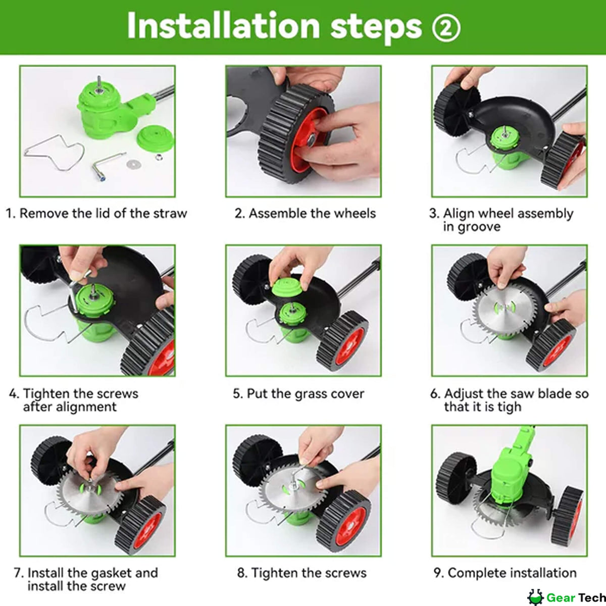 Cordless Grass Trimmer with Adjustable Head and Attachable Support Wheels - Image 8