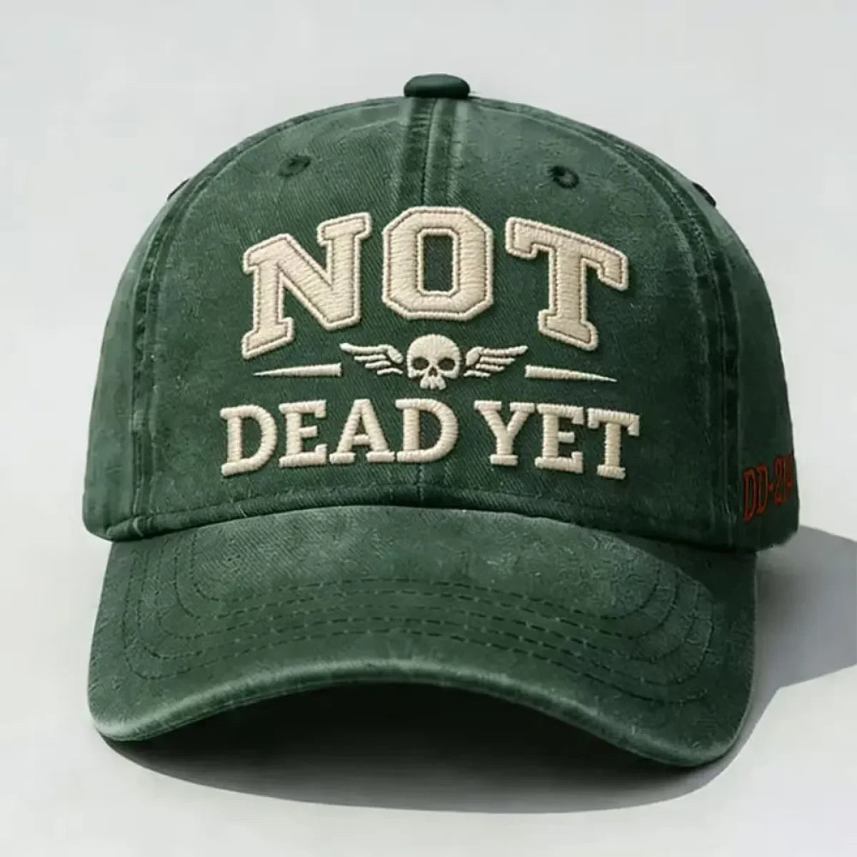 Custom Baseball Caps with Distressed Washed Cotton and Embroidered Skull Design - Image 8
