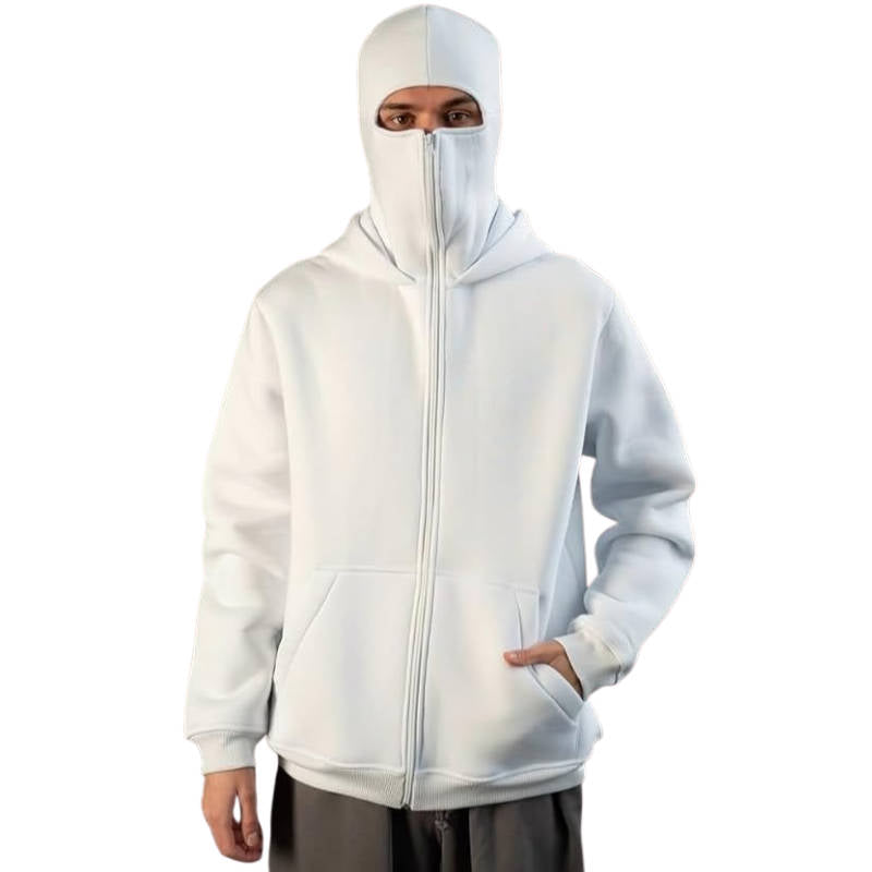 Unisex Kapuzenpullover mit durchgehendem Reißverschluss und integrierter Gesichtsmaske