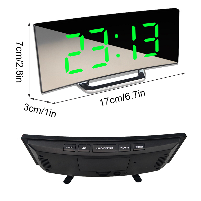 Digital Alarm Clock with Curved Mirror LED Display and Auto Dimming - Image 4