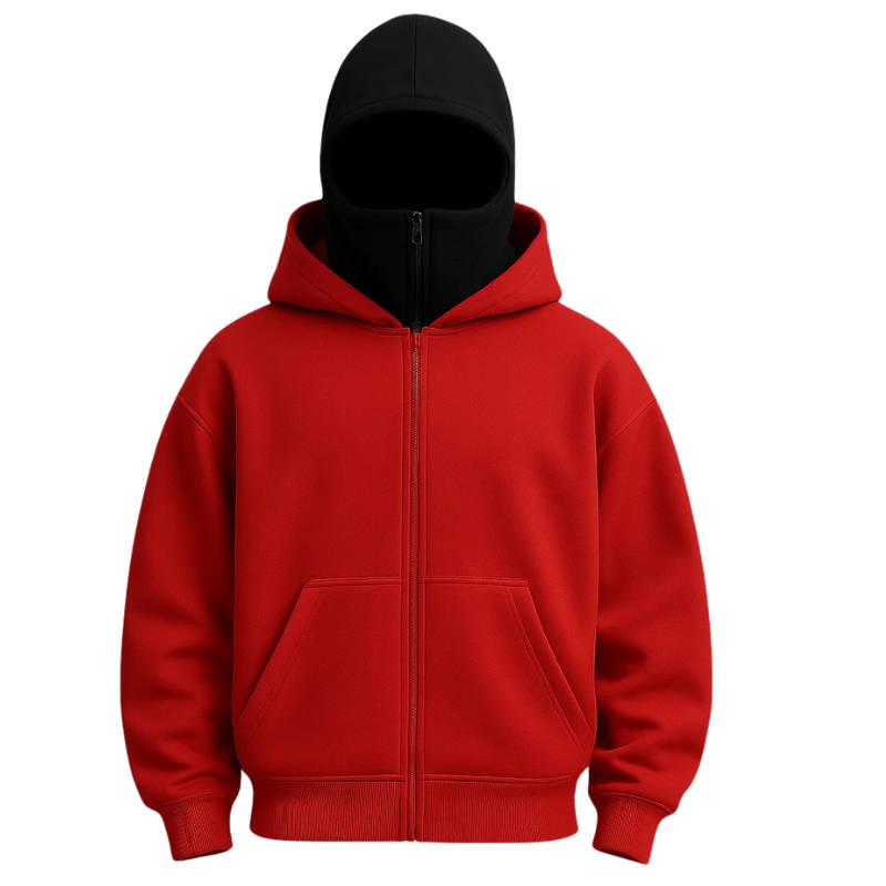 Unisex Kapuzenpullover mit durchgehendem Reißverschluss und integrierter Gesichtsmaske