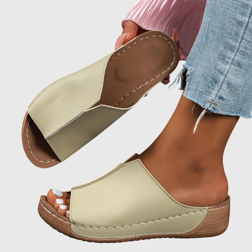 Eleonora | Ciabatte Donna Zeppa Aperte Kaki