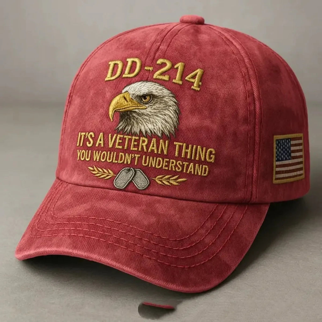 Embroidered Veteran Baseball Cap with Washed Vintage Finish and Flag Patch - Image 10