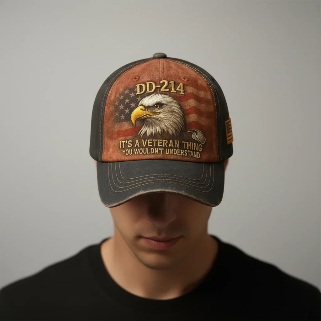 Embroidered Veteran Baseball Cap with Washed Vintage Finish and Flag Patch - Image 3