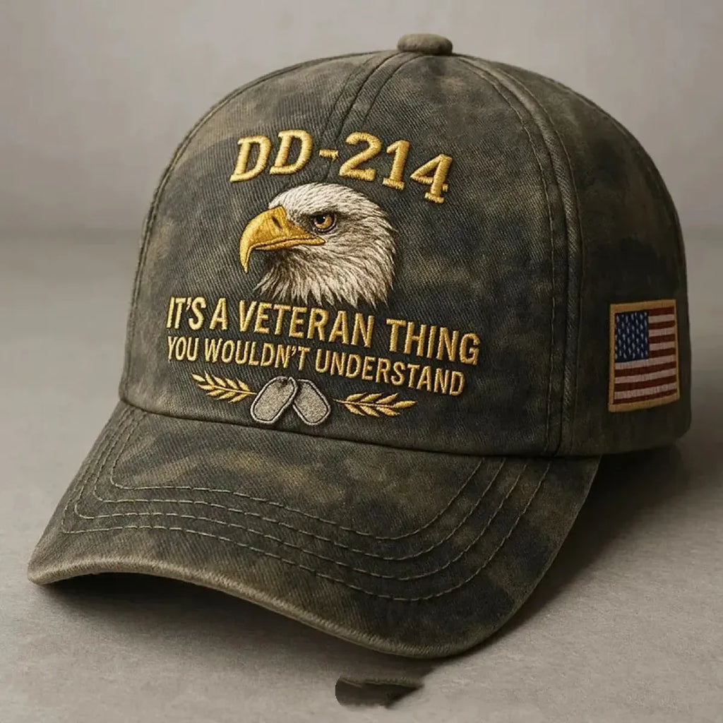 Embroidered Veteran Baseball Cap with Washed Vintage Finish and Flag Patch - Image 4