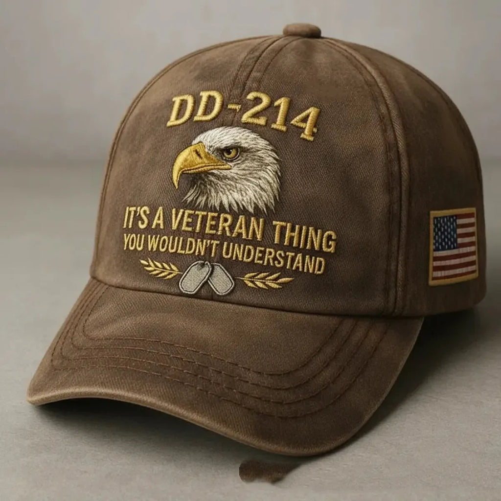 Embroidered Veteran Baseball Cap with Washed Vintage Finish and Flag Patch - Image 6
