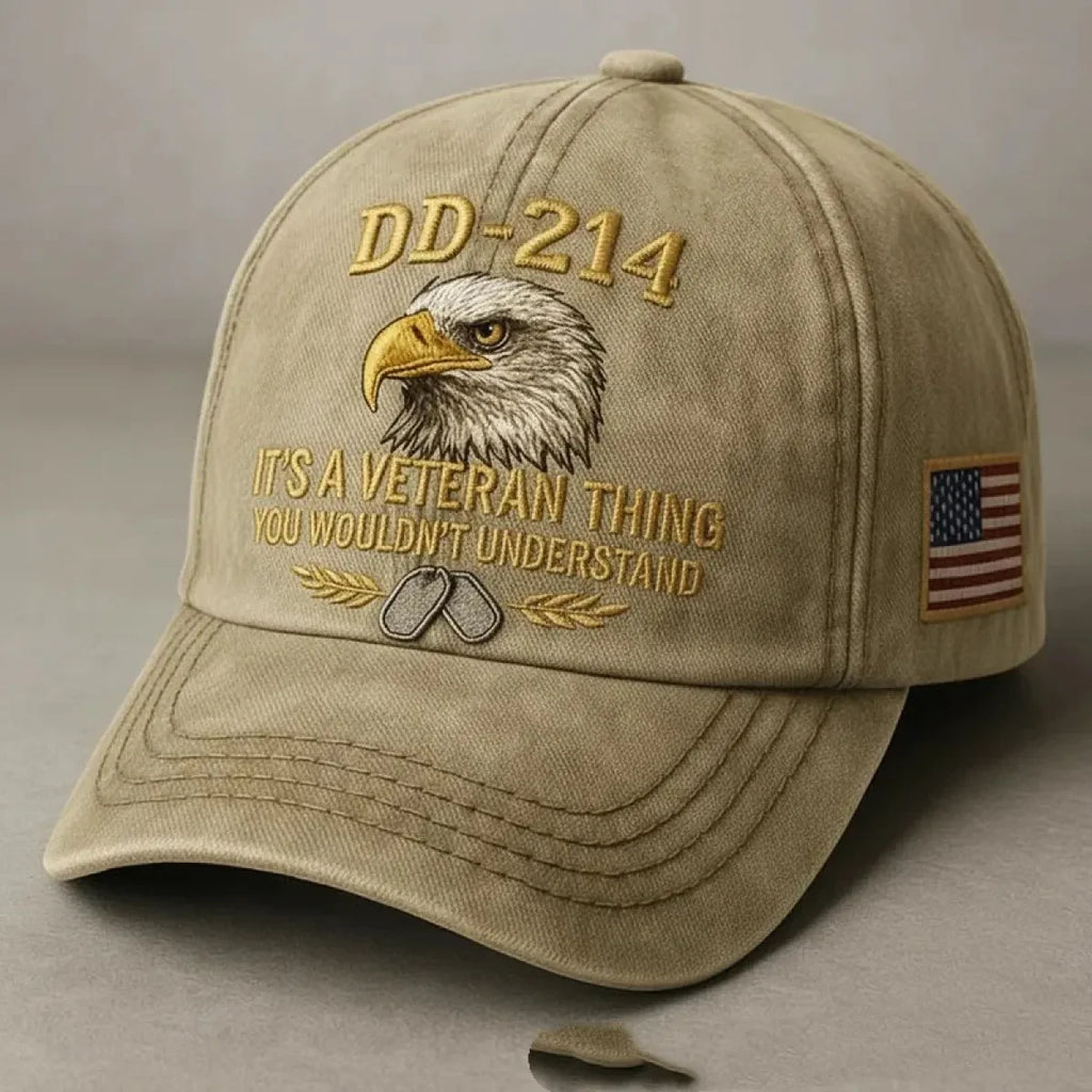Embroidered Veteran Baseball Cap with Washed Vintage Finish and Flag Patch - Image 7