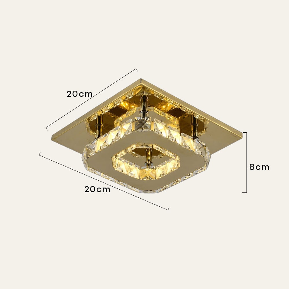 Flush Mount Ceiling Light with Faceted Crystal and Square Mirrored Base LED - Image 10