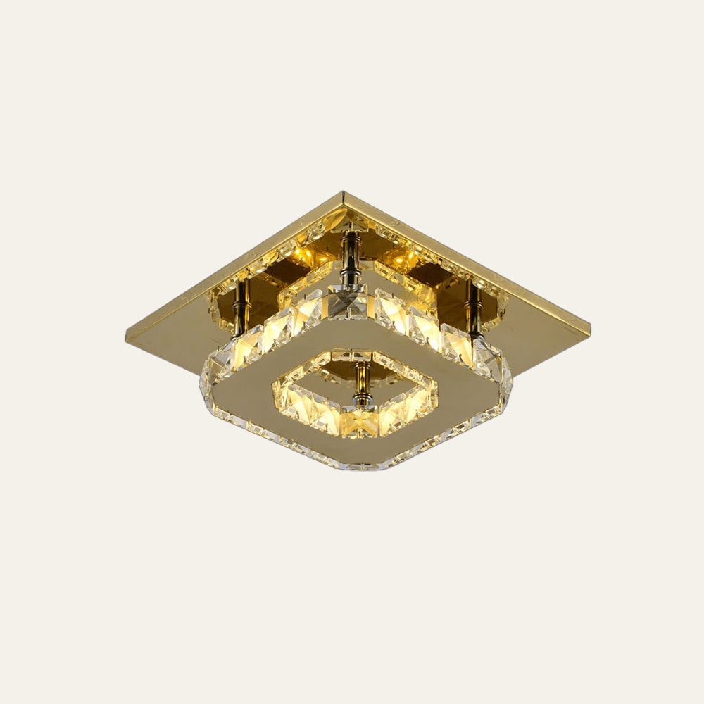 Flush Mount Ceiling Light with Faceted Crystal and Square Mirrored Base LED - Image 11