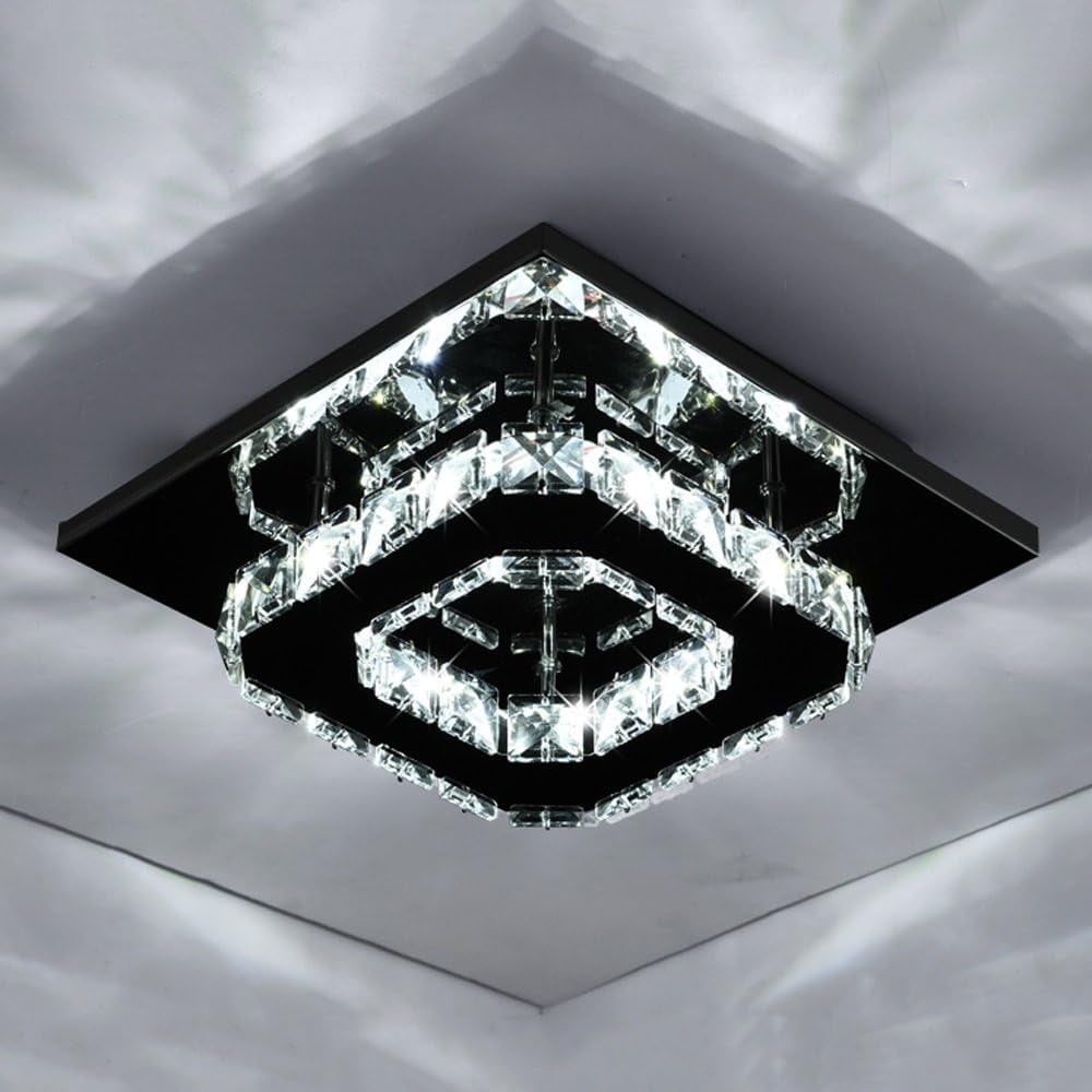 Flush Mount Ceiling Light with Faceted Crystal and Square Mirrored Base LED - Image 12