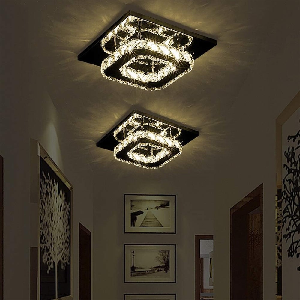 Flush Mount Ceiling Light with Faceted Crystal and Square Mirrored Base LED - Image 13