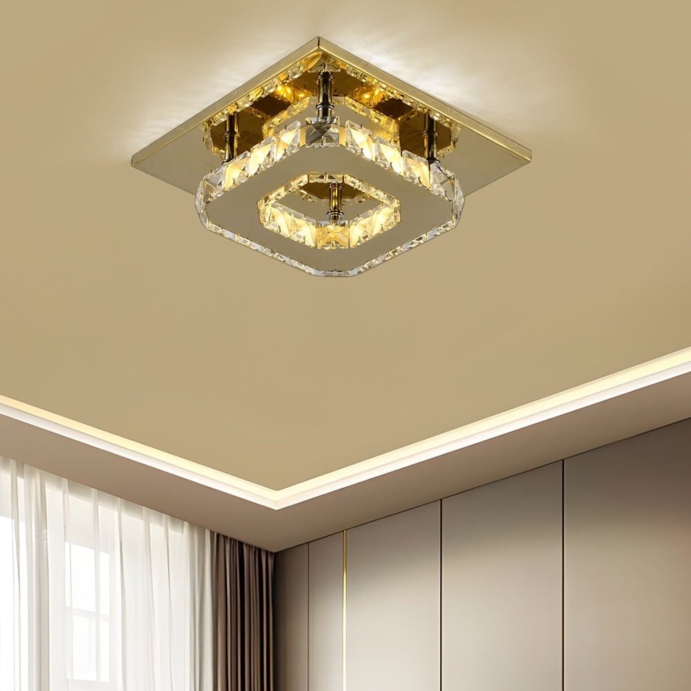 Flush Mount Ceiling Light with Faceted Crystal and Square Mirrored Base LED - Image 18