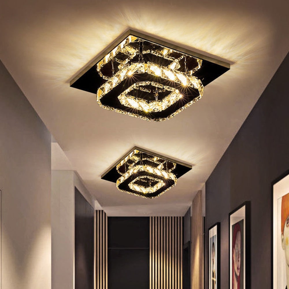 Flush Mount Ceiling Light with Faceted Crystal and Square Mirrored Base LED - Image 20