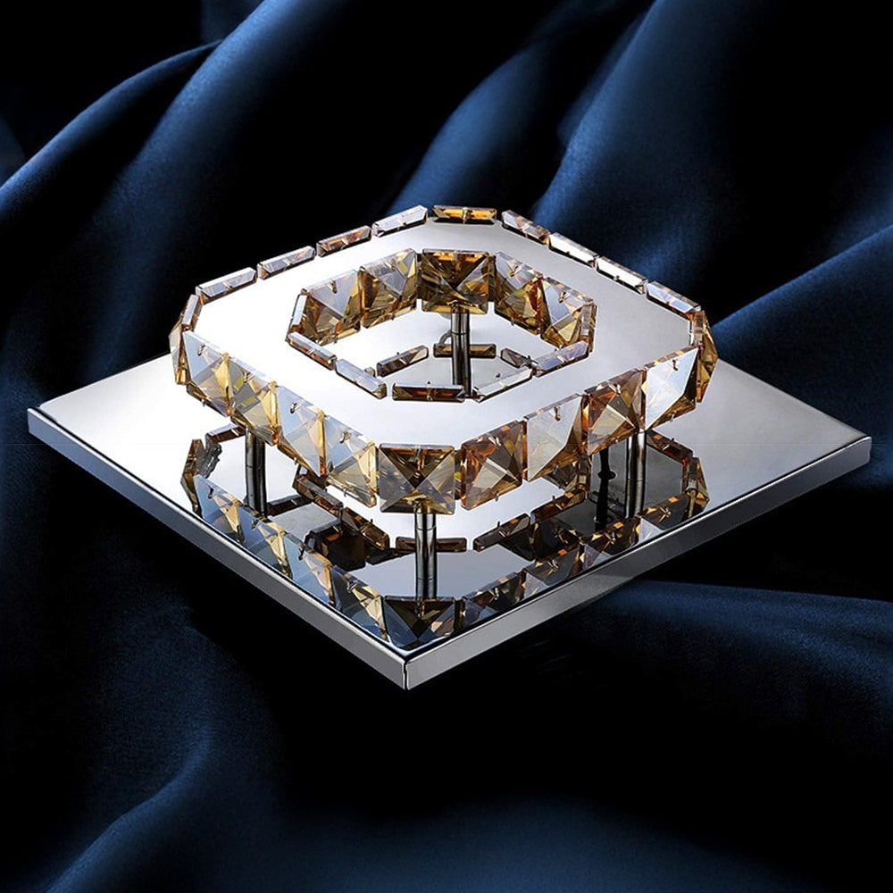 Flush Mount Ceiling Light with Faceted Crystal and Square Mirrored Base LED - Image 3