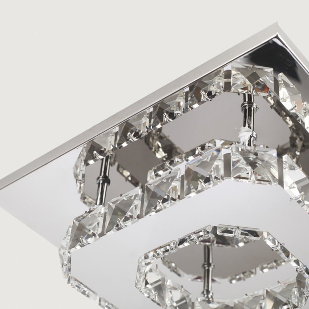 Flush Mount Ceiling Light with Faceted Crystal and Square Mirrored Base LED - Image 6
