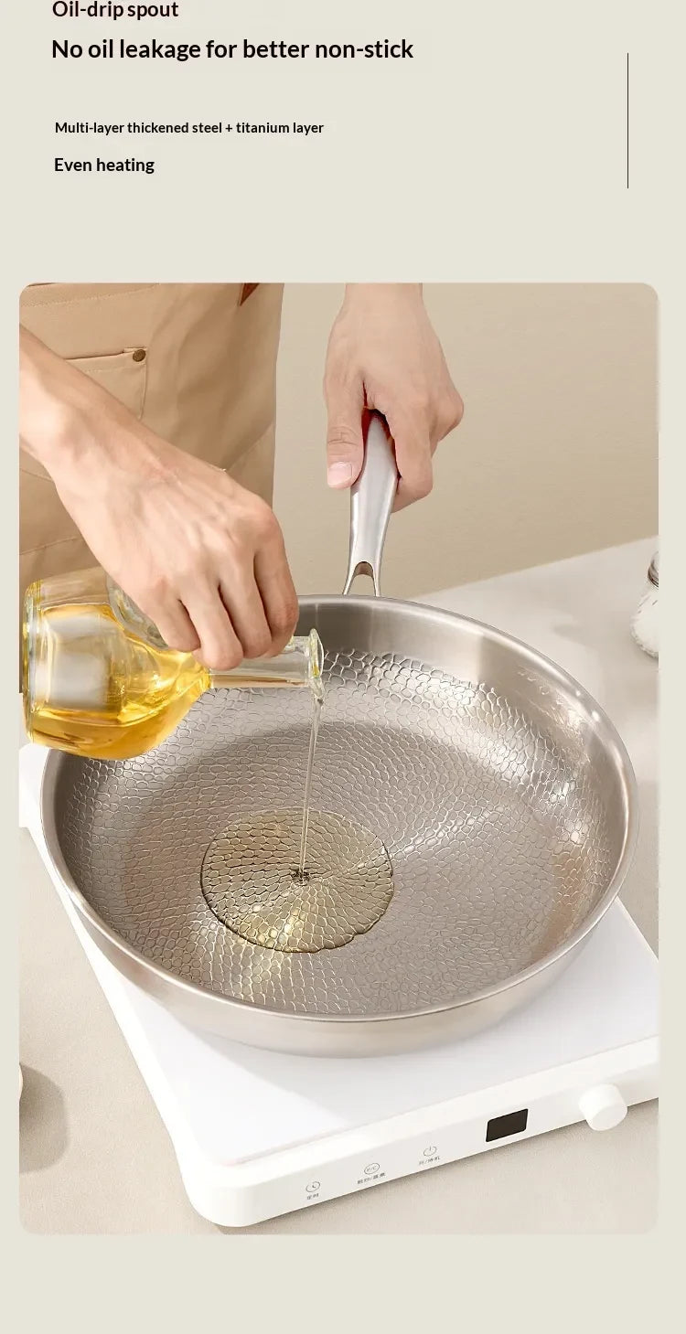 Frying Pan with Hammered Interior and Glass Lid Stainless Steel Induction Cookware - Image 2