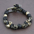 Gents Gold Plated Copper Bracelet with Skull Beads Adjustable Shackle Clasp Mens - Image 3