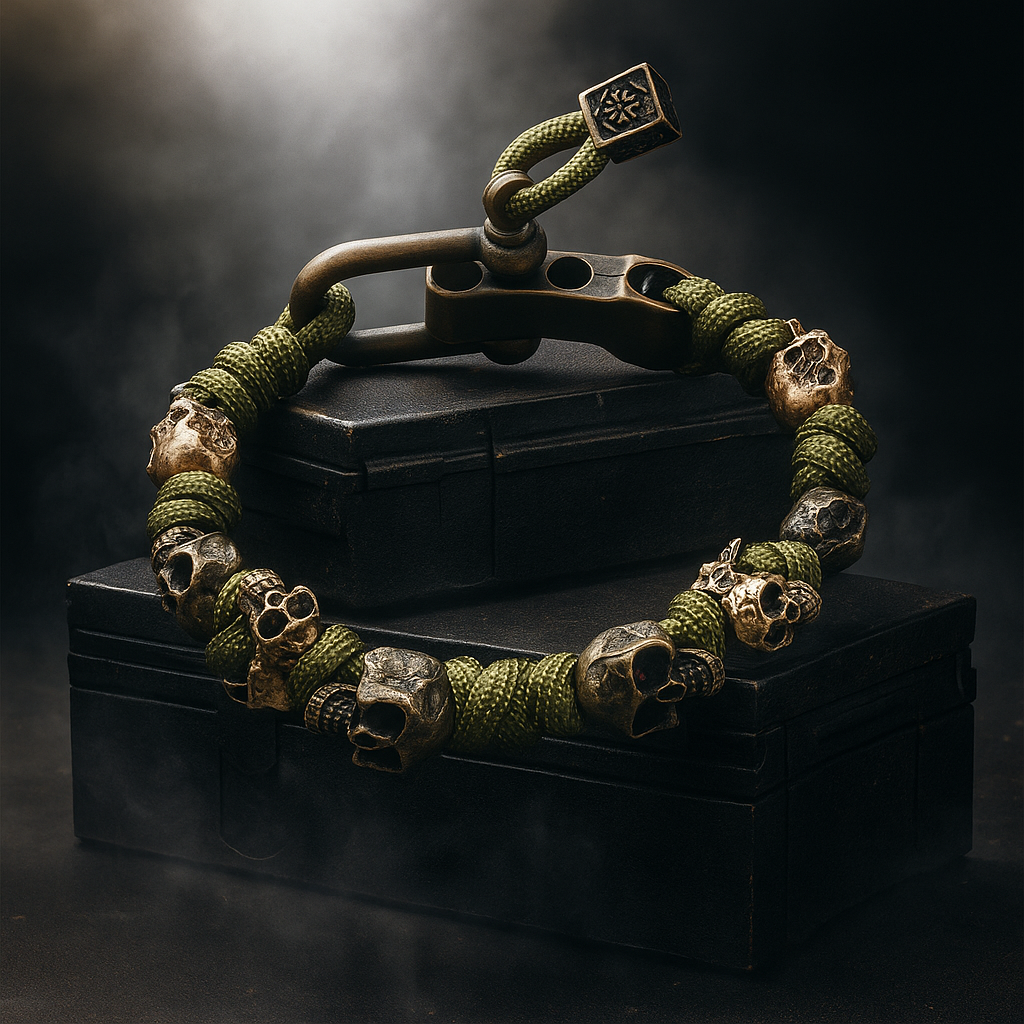 Gents Gold Plated Copper Bracelet with Skull Beads Adjustable Shackle Clasp Mens - Image 6