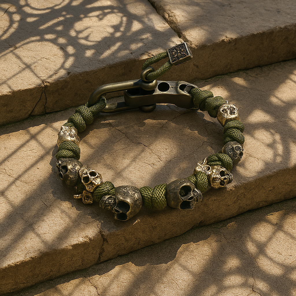 Gents Gold Plated Copper Bracelet with Skull Beads Adjustable Shackle Clasp Mens - Image 7
