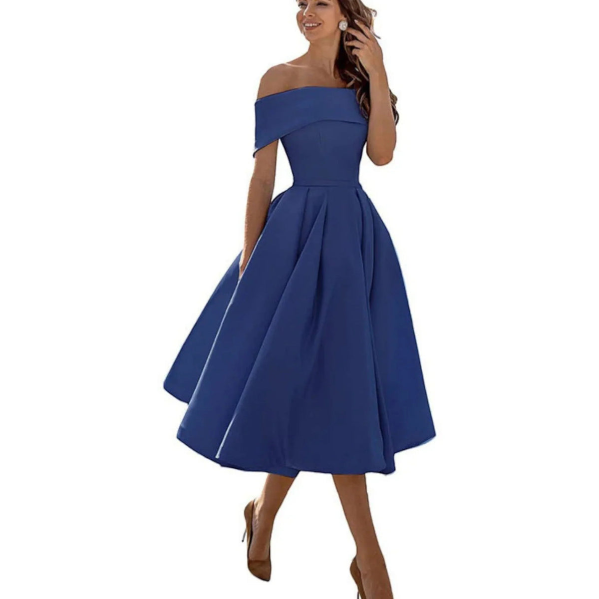 Giulia | Vestito Midi Spalle Scoperte Blu Navy