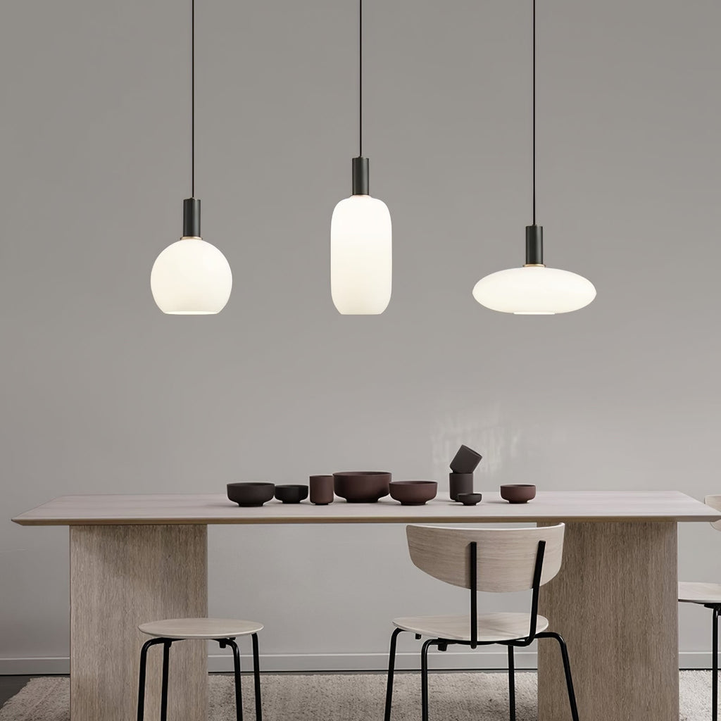 Glass Pendant Lights with Milky Shade and Brushed Brass Modern Design - Image 3