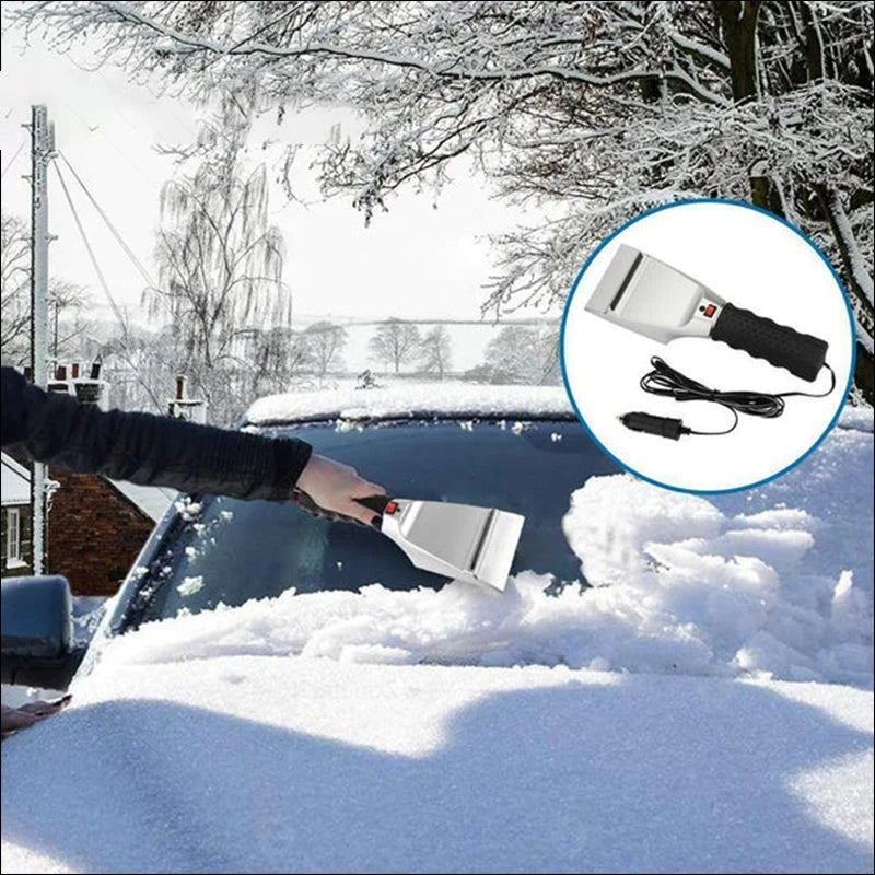 Heated Car Ice Scraper with 12v Power Plug and LED Light for Windshield - Image 1