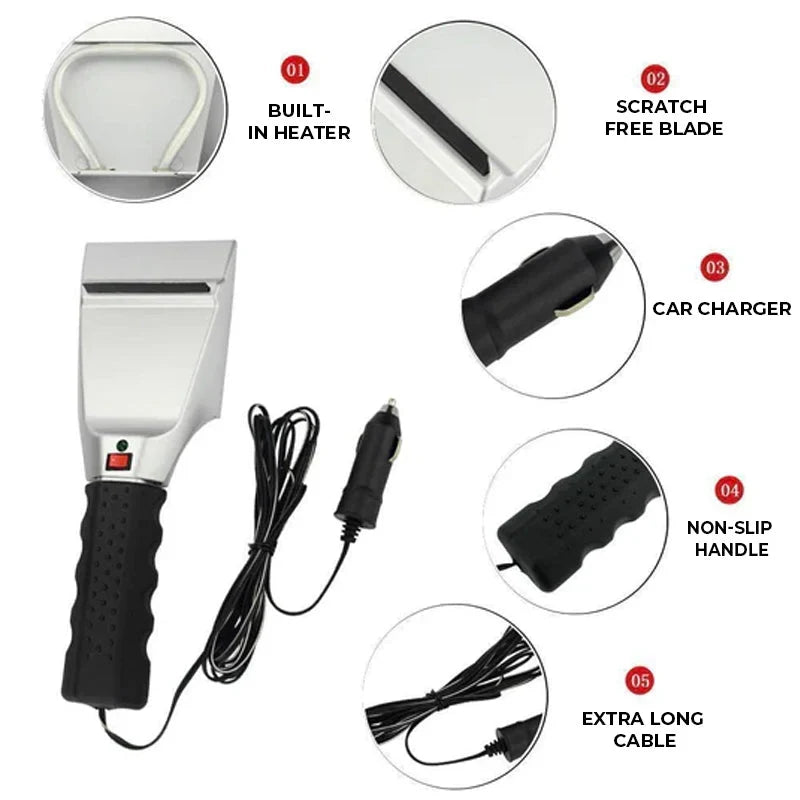 Heated Car Ice Scraper with 12v Power Plug and LED Light for Windshield - Image 3