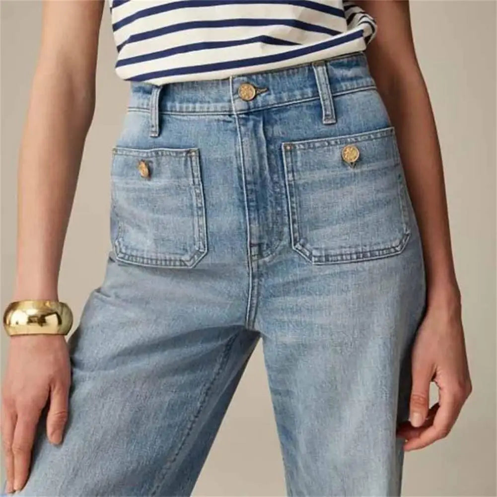 Women's Wide-Leg High-Waisted Casual Jeans