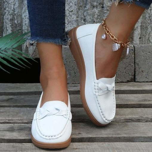 Mocassins à enfiler pour femmes, coupe large, avec soutien de la voûte plantaire