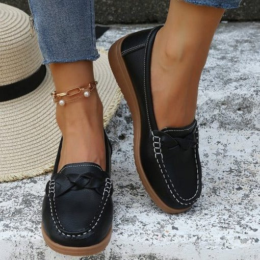 Mocassins à enfiler pour femmes, coupe large, avec soutien de la voûte plantaire