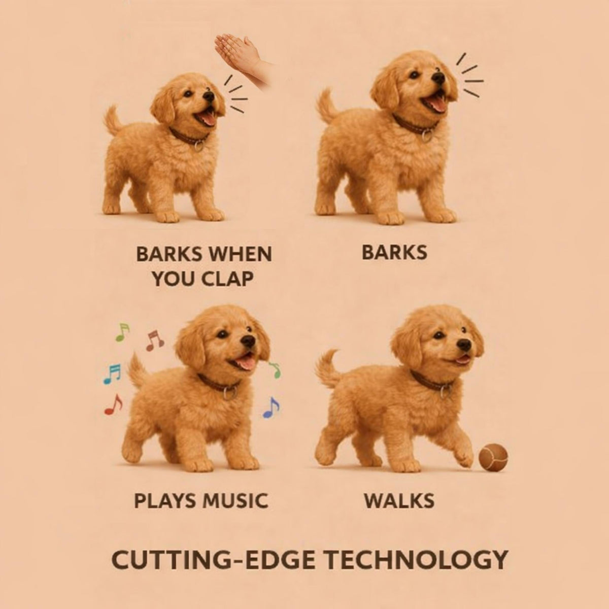 Kids' Interactive Toy Dog with Barking and Walking Features Plush Golden Retriever Puppy with Collar - Image 6