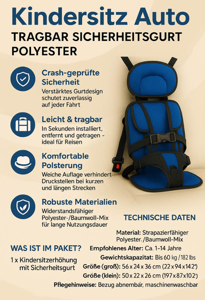 Kids' Portable Car Seat with Padded Headrest and Five-Point Safety Harness for Travel - Image 9