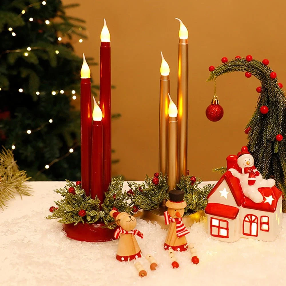 LED Candelabra Light Bulbs with Flickering Flameless Taper Candles and Holiday Greenery - Image 8