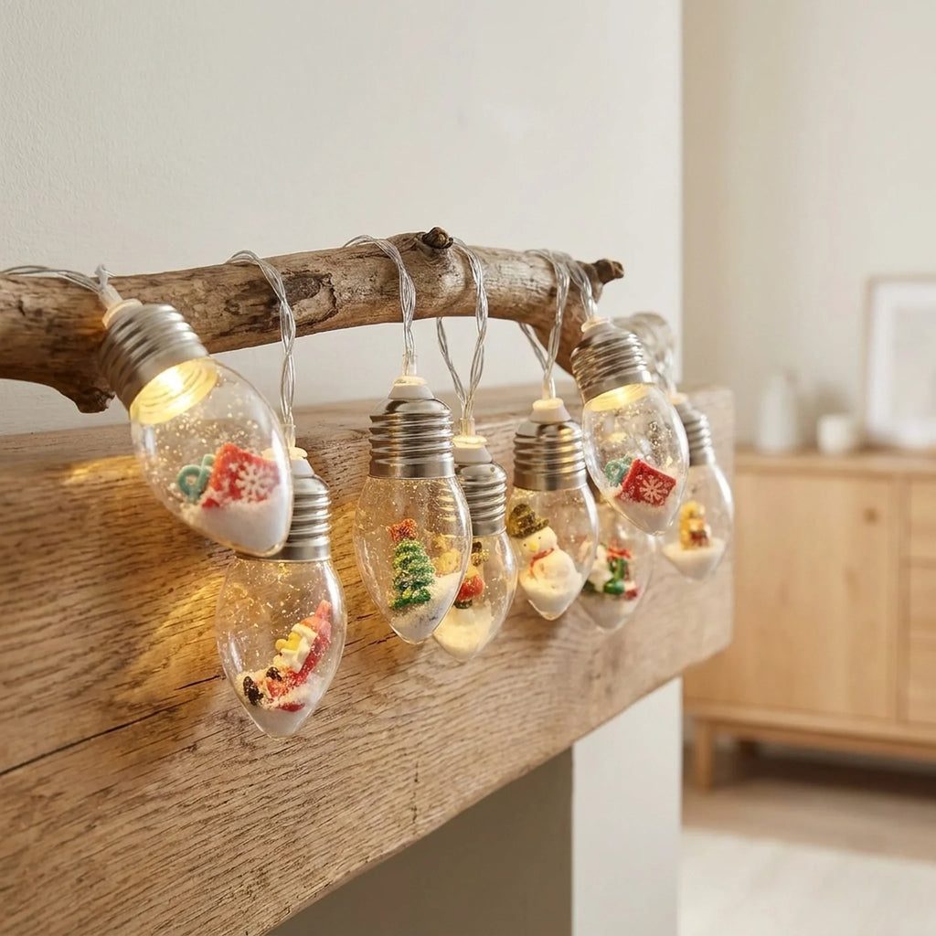 LED Christmas String Lights with Miniature Snow Globe Bulbs and Warm White Glow - Image 1